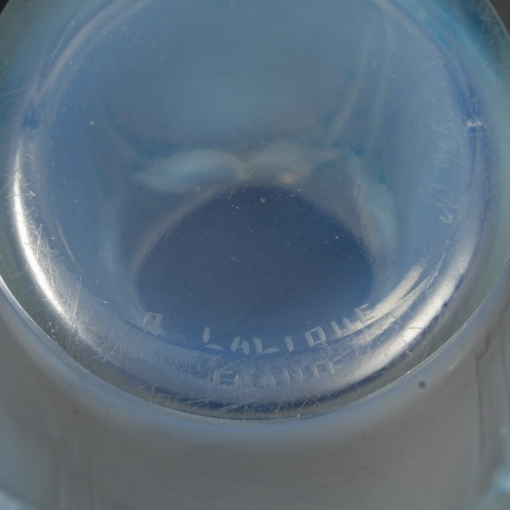 Vase « Ceylan » verre opalescent patiné bleu de René LALIQUE 8