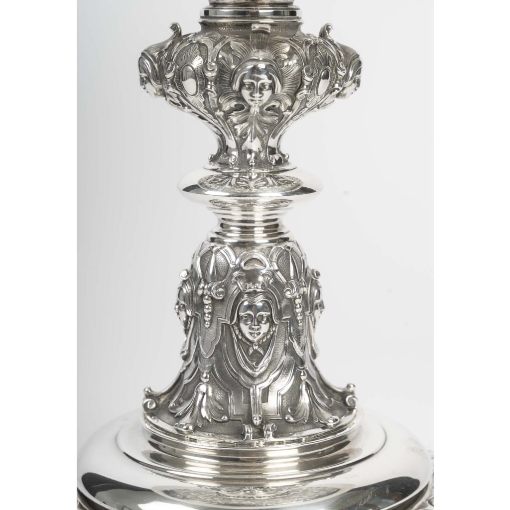 Charles-Nicolas ODIOT Importante coupe néo-Renaissance sur piédouche en argent massif XIXe 3