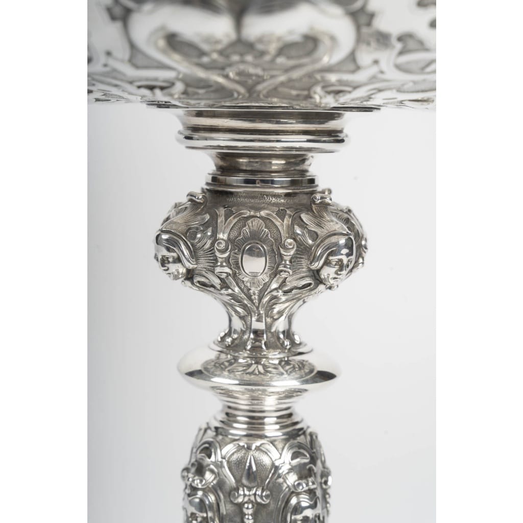 Charles-Nicolas ODIOT Importante coupe néo-Renaissance sur piédouche en argent massif XIXe 11
