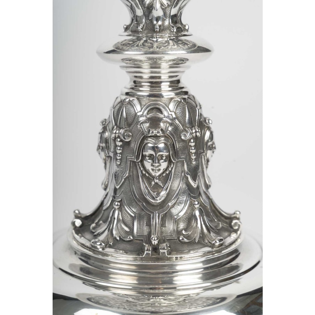 Charles-Nicolas ODIOT Importante coupe néo-Renaissance sur piédouche en argent massif XIXe 13