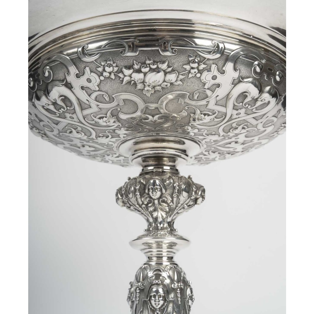Charles-Nicolas ODIOT Importante coupe néo-Renaissance sur piédouche en argent massif XIXe 14