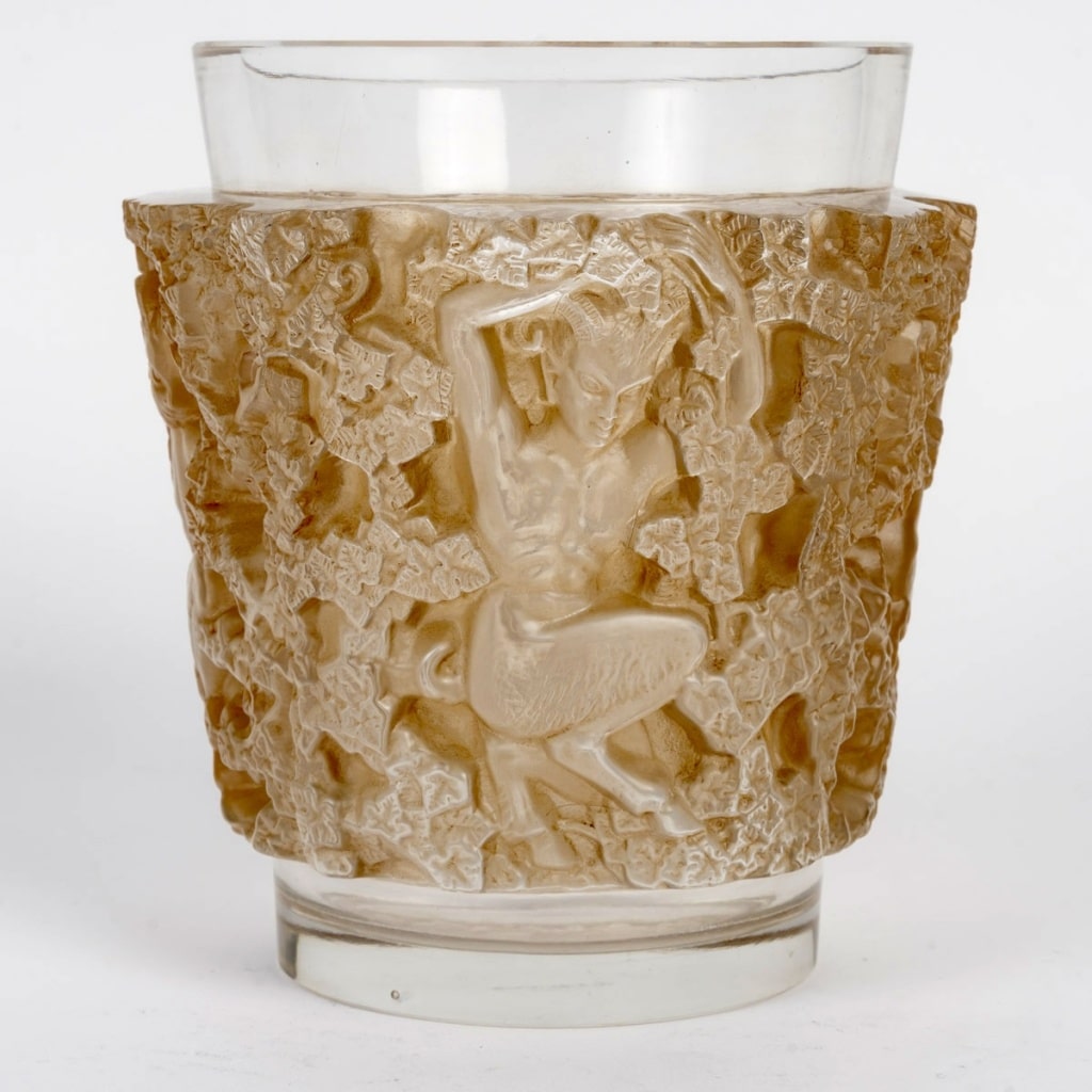 Vase « Bacchus » verre blanc patiné sépia de René LALIQUE 3 Vase « Bacchus » verre blanc patiné sépia de René LALIQUE 3