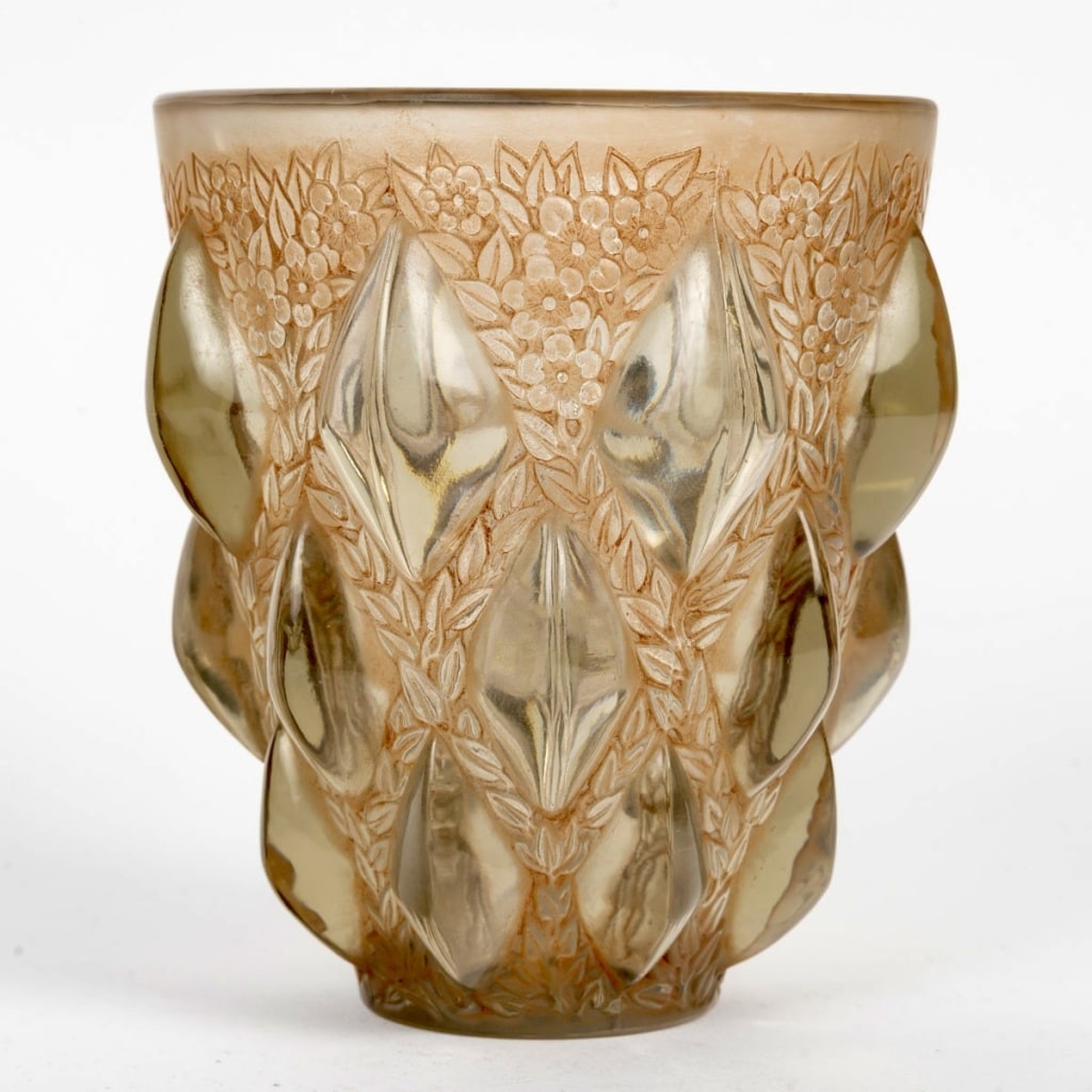 Vase « Rampillon » verre topaze patiné sépia de René LALIQUE 2