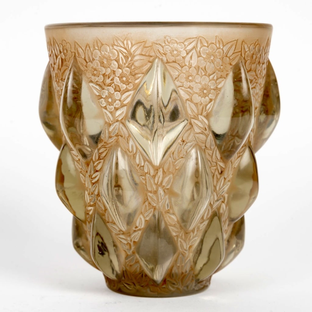 Vase « Rampillon » verre topaze patiné sépia de René LALIQUE 3