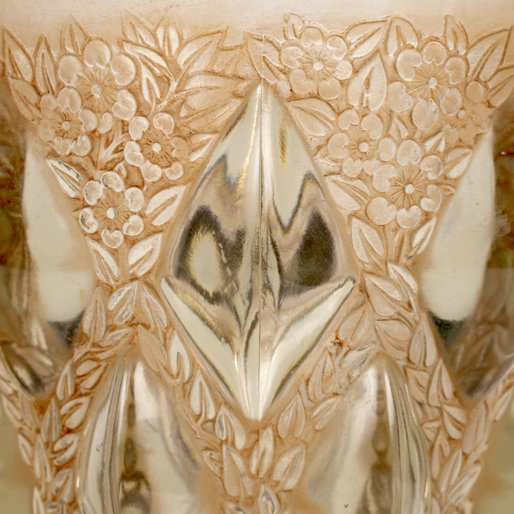 Vase « Rampillon » verre topaze patiné sépia de René LALIQUE 6