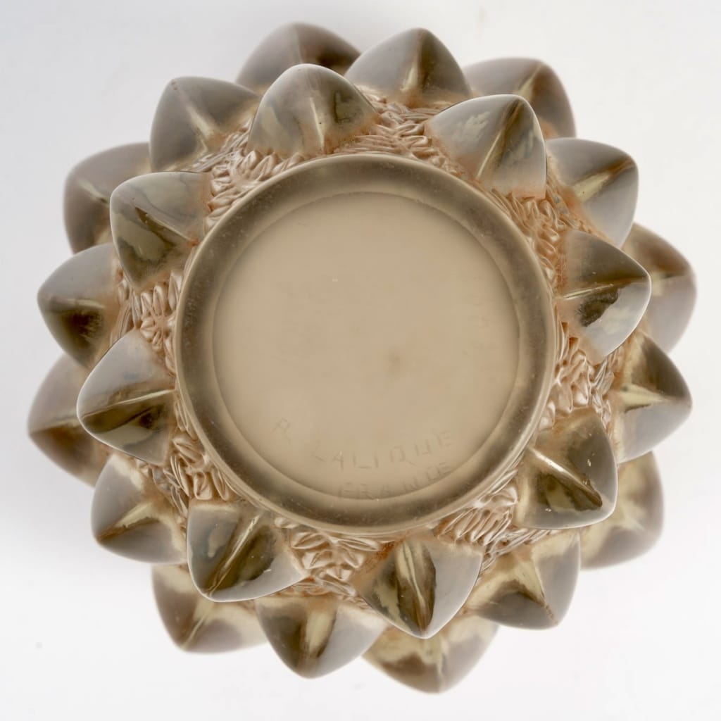 Vase « Rampillon » verre topaze patiné sépia de René LALIQUE 7