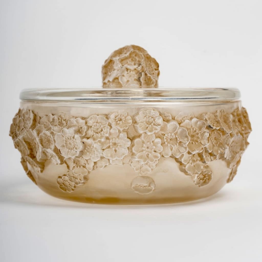 Boîte « Primevères » verre blanc patiné sépia de René LALIQUE 2