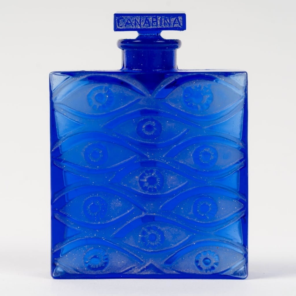 Flacon « Les Yeux Bleus » verre bleu cobalt patiné blanc de René LALIQUE pour Canarina 5
