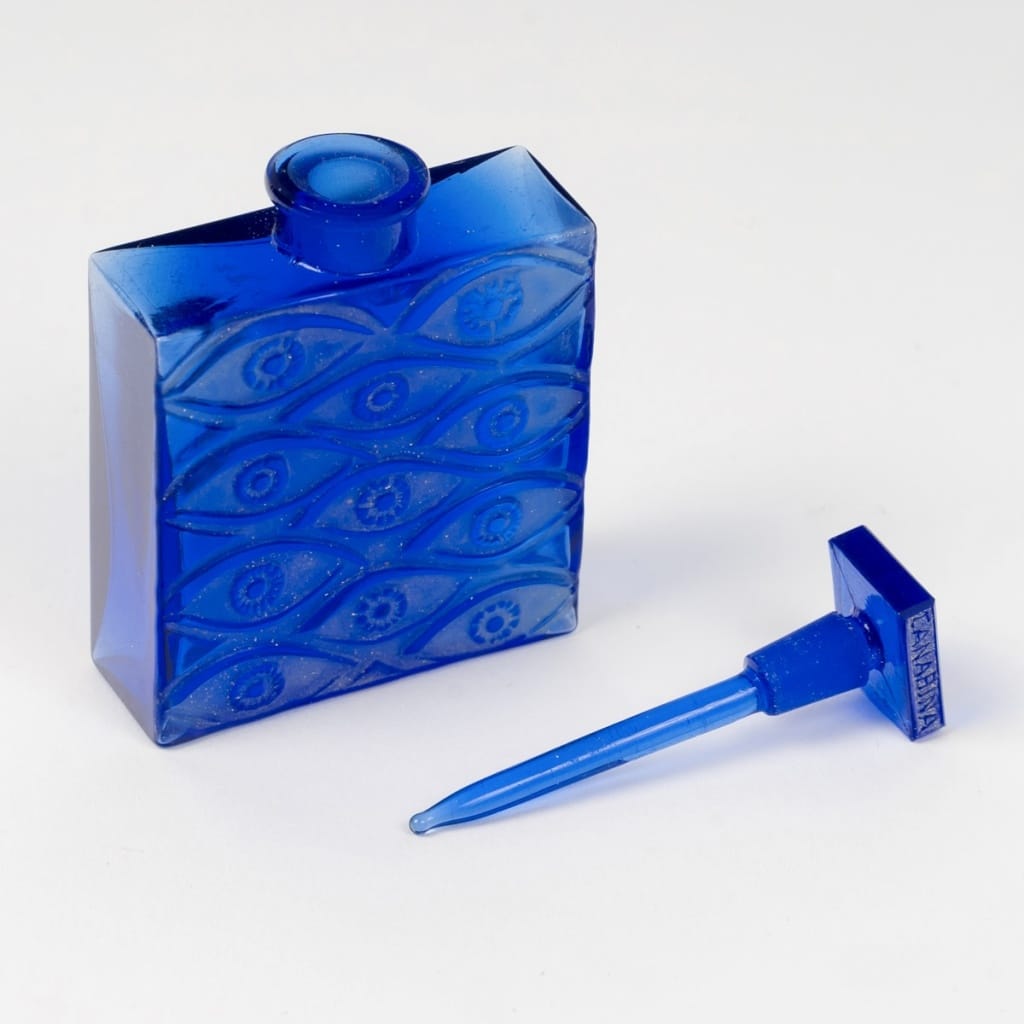 Flacon « Les Yeux Bleus » verre bleu cobalt patiné blanc de René LALIQUE pour Canarina 7