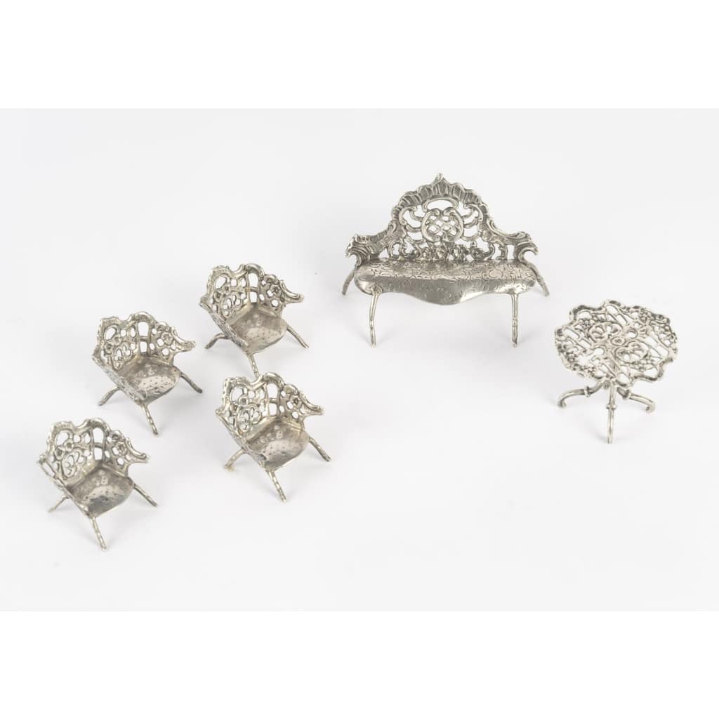 Miniature petit salon en argent massif de style Louis XV, époque fin XIXème siècle 2