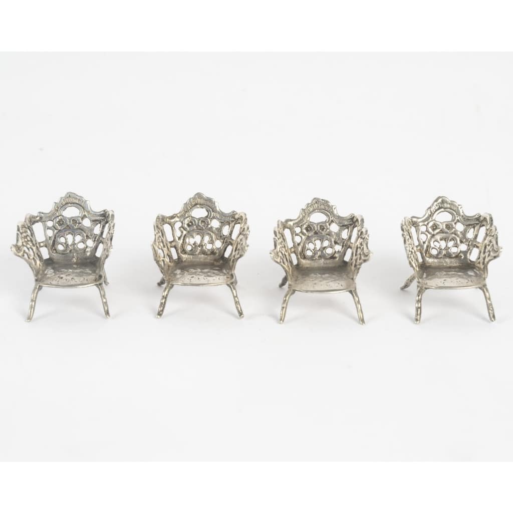 Miniature petit salon en argent massif de style Louis XV, époque fin XIXème siècle 4