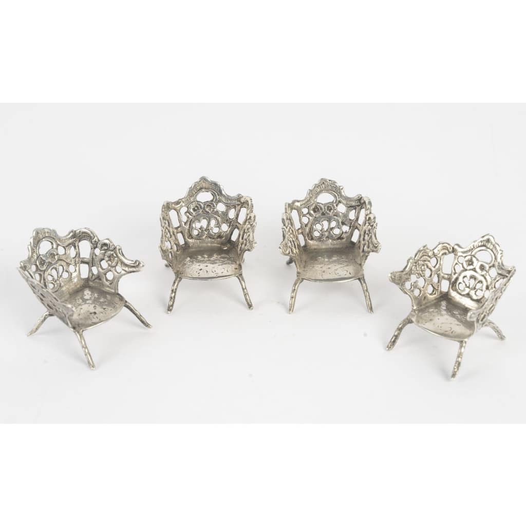 Miniature petit salon en argent massif de style Louis XV, époque fin XIXème siècle 3