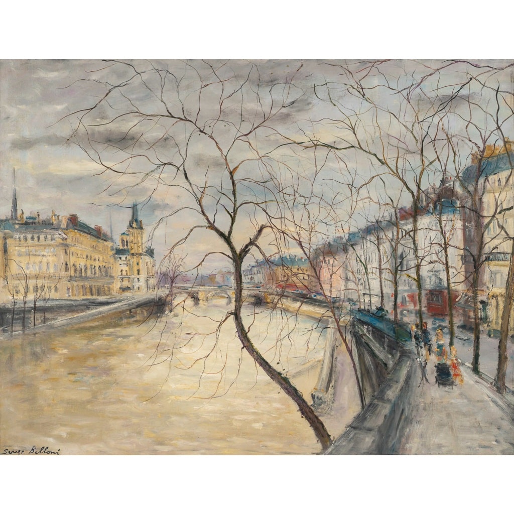 Serge Belloni (1925-2005) – Vue en hiver du Quai de Bourbon à Paris huile sur toile vers 1970 3 Serge Belloni (1925-2005) – Vue en hiver du Quai de Bourbon à Paris huile sur toile vers 1970 3