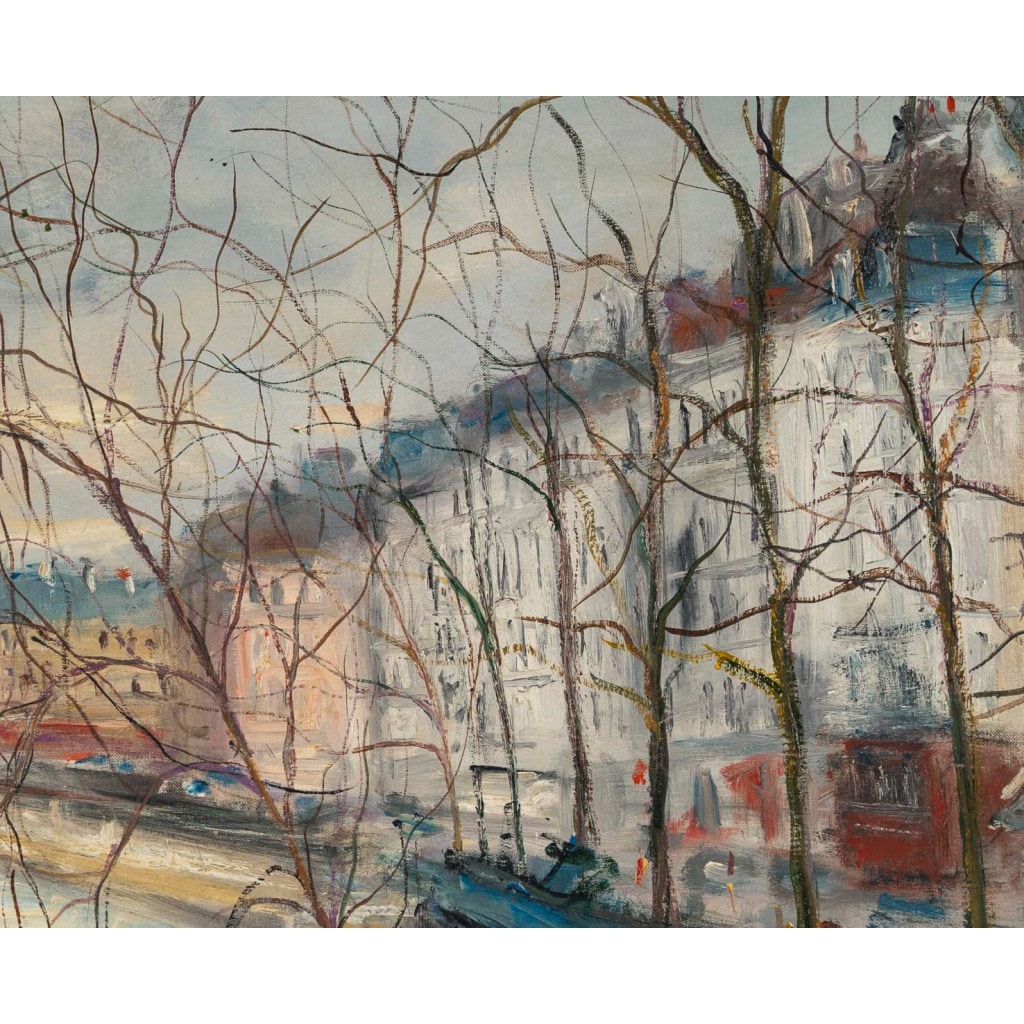 Serge Belloni (1925-2005) – Vue en hiver du Quai de Bourbon à Paris huile sur toile vers 1970 5 Serge Belloni (1925-2005) – Vue en hiver du Quai de Bourbon à Paris huile sur toile vers 1970 5