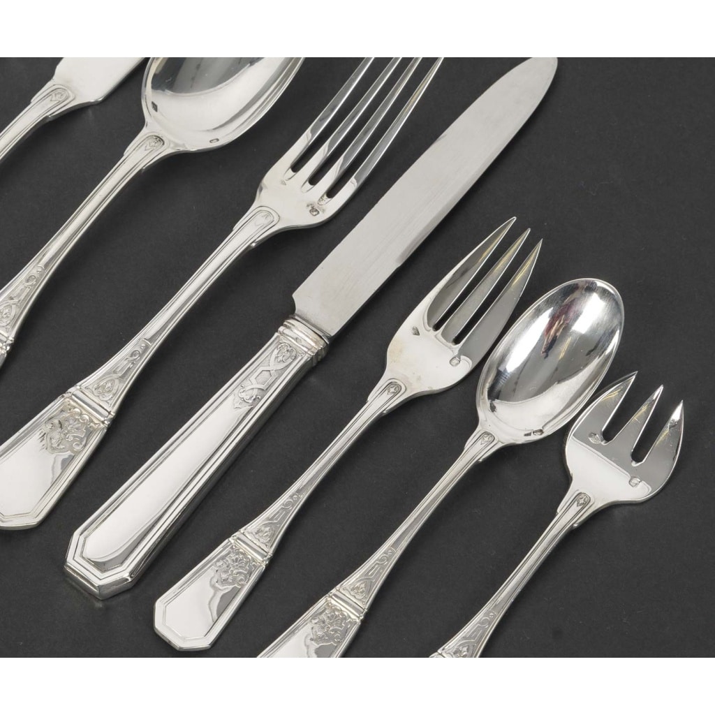 JEAN TETARD – C. CHRISTOFLE MENAGERE 144 PIECES  » AUBUSSON  » ARGENT MASSIF Epoque 1930 4