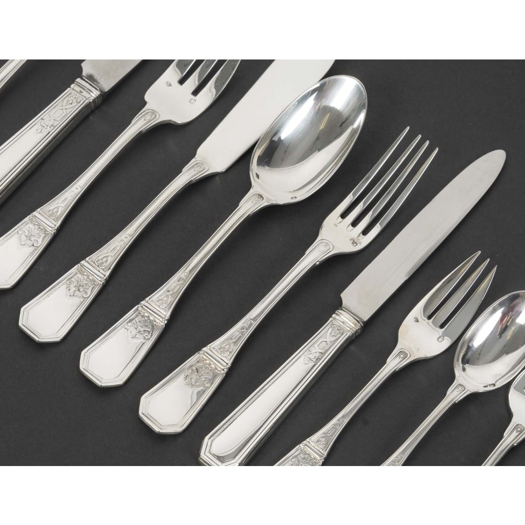 JEAN TETARD – C. CHRISTOFLE MENAGERE 144 PIECES  » AUBUSSON  » ARGENT MASSIF Epoque 1930 5