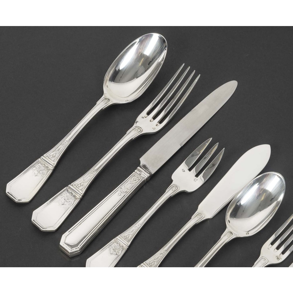 JEAN TETARD – C. CHRISTOFLE MENAGERE 144 PIECES  » AUBUSSON  » ARGENT MASSIF Epoque 1930 7