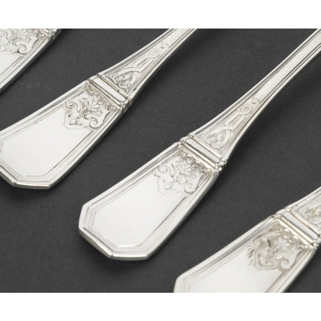 JEAN TETARD – C. CHRISTOFLE MENAGERE 144 PIECES  » AUBUSSON  » ARGENT MASSIF Epoque 1930 8