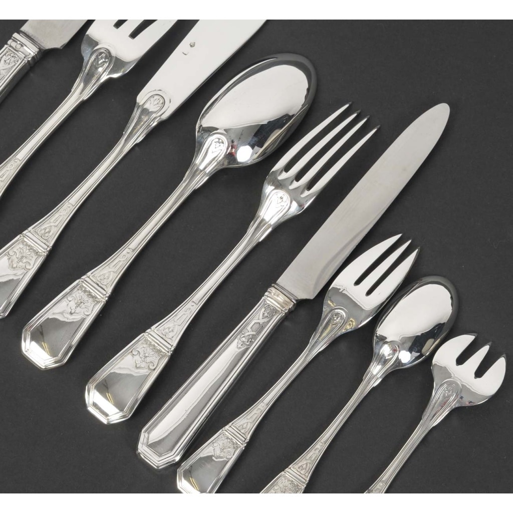 JEAN TETARD – C. CHRISTOFLE MENAGERE 144 PIECES  » AUBUSSON  » ARGENT MASSIF Epoque 1930 11
