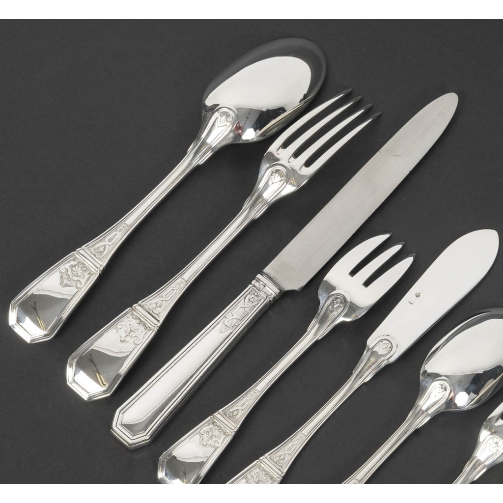 JEAN TETARD – C. CHRISTOFLE MENAGERE 144 PIECES  » AUBUSSON  » ARGENT MASSIF Epoque 1930 13