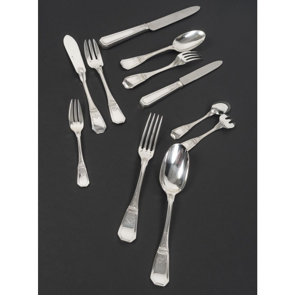 JEAN TETARD – C. CHRISTOFLE MENAGERE 144 PIECES  » AUBUSSON  » ARGENT MASSIF Epoque 1930 20