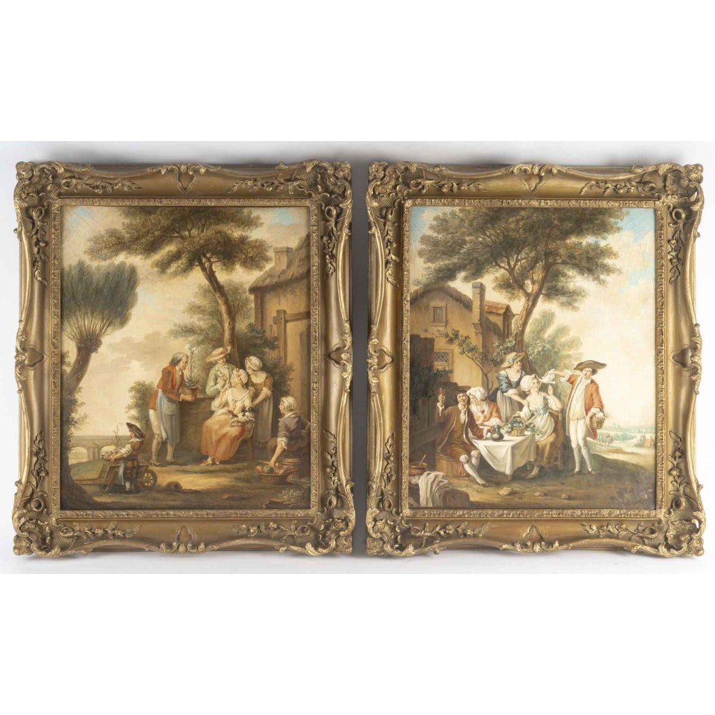 Une paire de tableaux scènes galantes, fin XIXème siècle 2