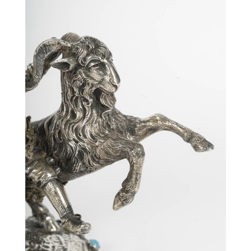Nuremberg, Bacchus et un bouc, sujet en argent, XIXème siècle 4