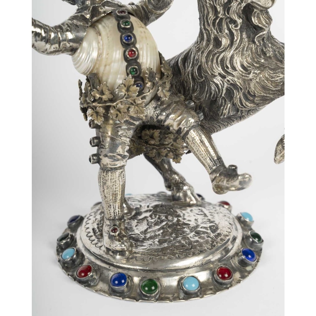 Nuremberg, Bacchus et un bouc, sujet en argent, XIXème siècle 5