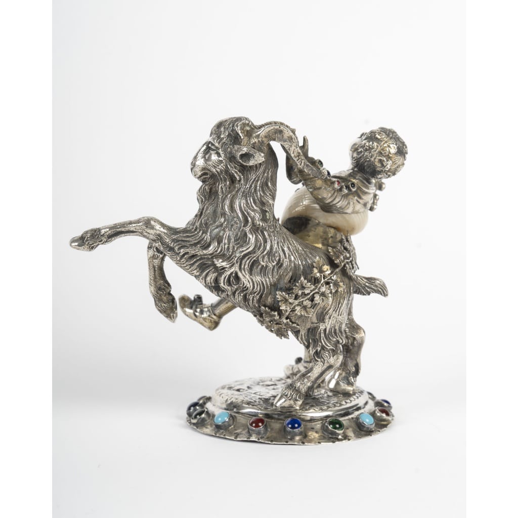 Nuremberg, Bacchus et un bouc, sujet en argent, XIXème siècle 8