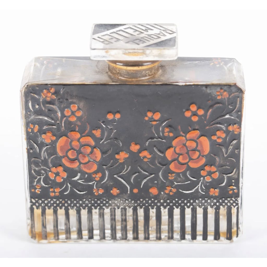 Flacon « Raquel Meller » verre blanc émaillé noir et rouge de René LALIQUE pour Roditi 3