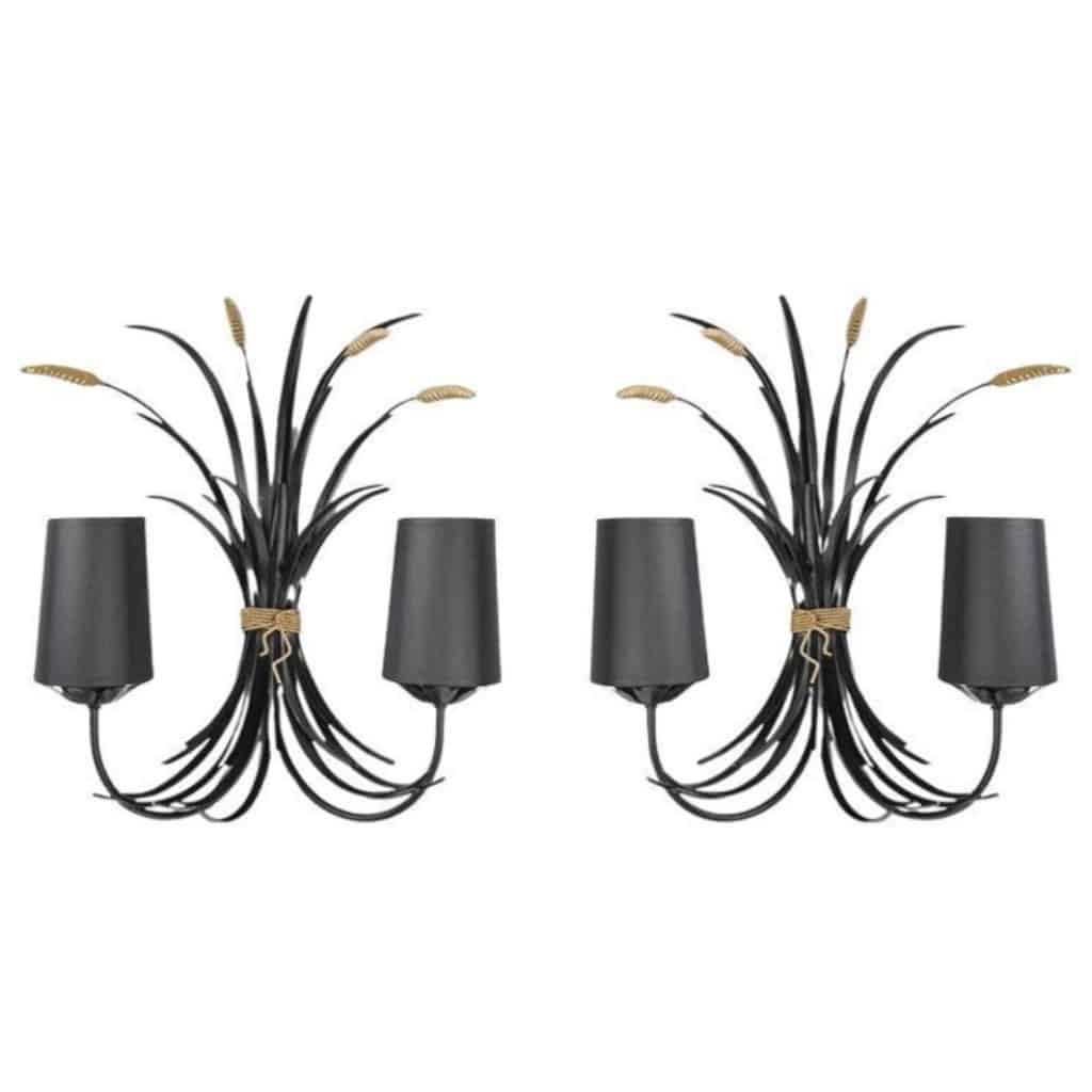 1960 Paire d&rsquo;appliques bouquet de blé Maison Honoré 2