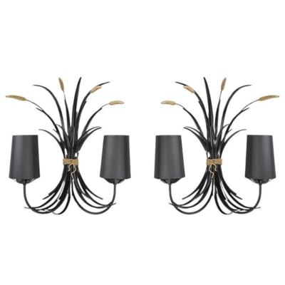 1960 Paire d&rsquo;appliques bouquet de blé Maison Honoré