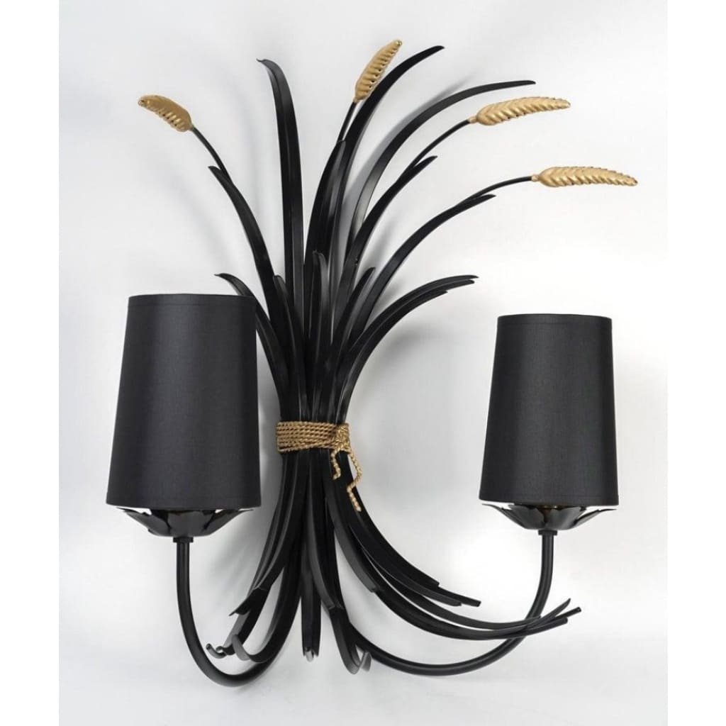 1960 Paire d&rsquo;appliques bouquet de blé Maison Honoré 3