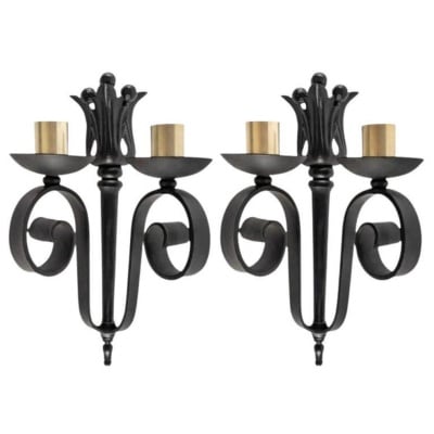 1940 Paire d&rsquo;appliques murales en fer forgé Maison Cheret