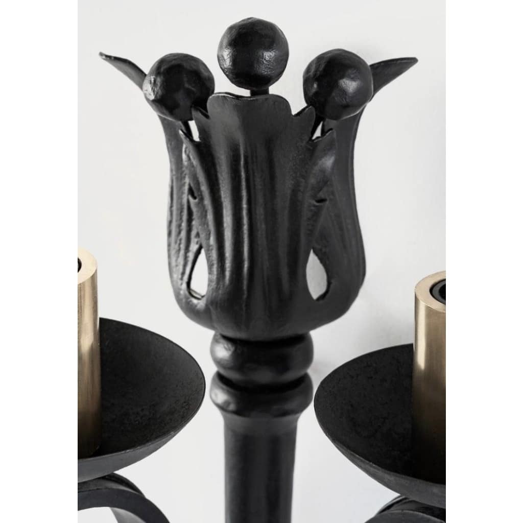 1940 Paire d&rsquo;appliques murales en fer forgé Maison Cheret 6