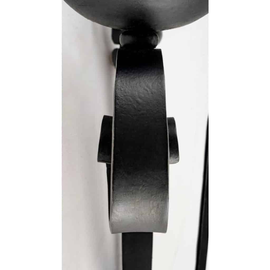 1940 Paire d&rsquo;appliques murales en fer forgé Maison Cheret 4