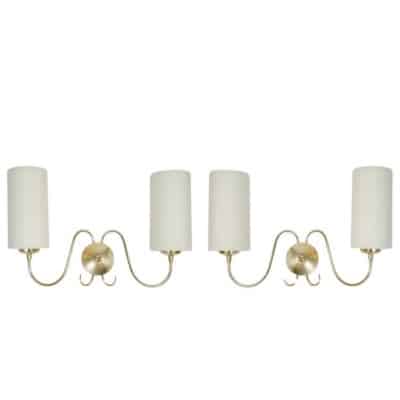 1960 Paire d’appliques murales en laiton doré Maison Honoré 1960 Paire d’appliques murales en laiton doré Maison Honoré