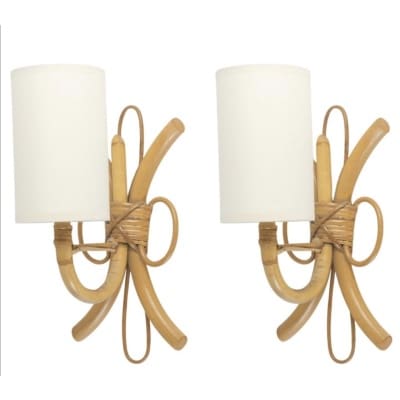 1950 Paire d’appliques murales en rotin par Louis Sognot. 1950 Paire d’appliques murales en rotin par Louis Sognot.