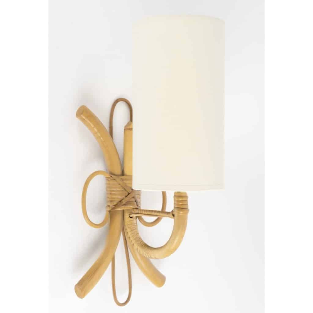 1950 Paire d&rsquo;appliques murales en rotin par Louis Sognot. 4