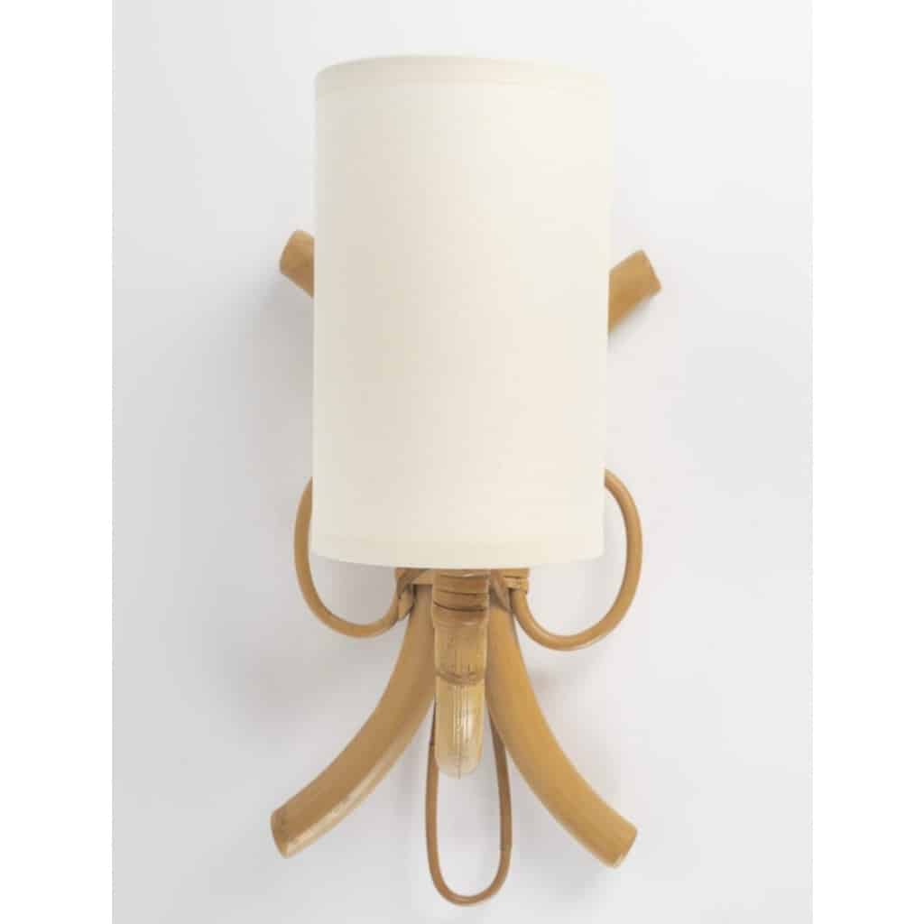 1950 Paire d&rsquo;appliques murales en rotin par Louis Sognot. 3