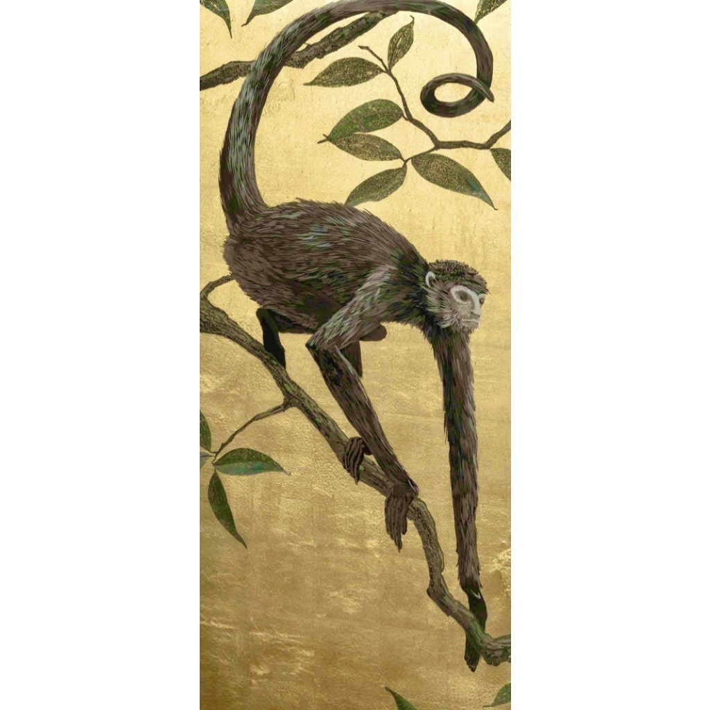 Série de 4 panneaux décoratifs « Singes suspendus aux arbres » signés 9