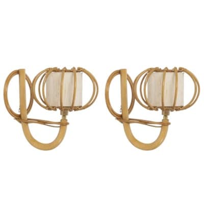 1950 Paire d’appliques murales en rotin Louis Sognot 1950 Paire d’appliques murales en rotin Louis Sognot