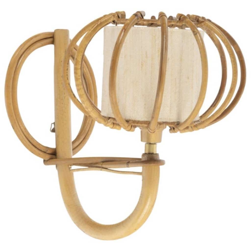 1950 Paire d&rsquo;appliques murales en rotin Louis Sognot 8