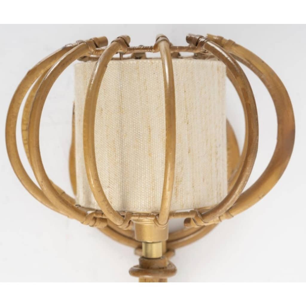 1950 Paire d&rsquo;appliques murales en rotin Louis Sognot 6