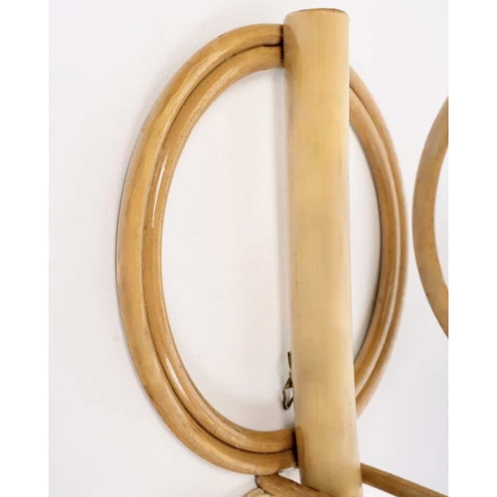 1950 Paire d&rsquo;appliques murales en rotin Louis Sognot 5