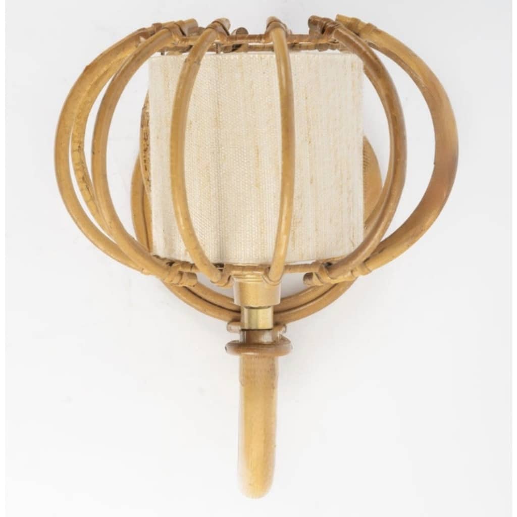 1950 Paire d&rsquo;appliques murales en rotin Louis Sognot 3