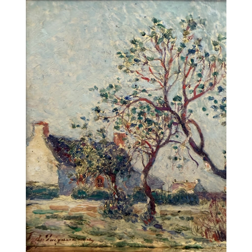 DU PUIGAUDEAU Ferdinand Peinture de bretagne Maisons en Brière Huile signée Certificat d’authenticité 3 DU PUIGAUDEAU Ferdinand Peinture de bretagne Maisons en Brière Huile signée Certificat d’authenticité 3