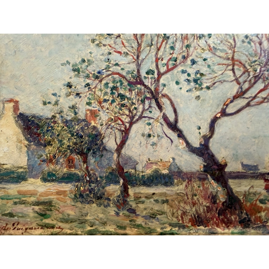 DU PUIGAUDEAU Ferdinand Peinture de bretagne Maisons en Brière Huile signée Certificat d’authenticité 13 DU PUIGAUDEAU Ferdinand Peinture de bretagne Maisons en Brière Huile signée Certificat d’authenticité 13