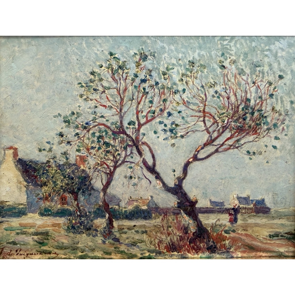 DU PUIGAUDEAU Ferdinand Peinture de bretagne Maisons en Brière Huile signée Certificat d’authenticité 5 DU PUIGAUDEAU Ferdinand Peinture de bretagne Maisons en Brière Huile signée Certificat d’authenticité 5