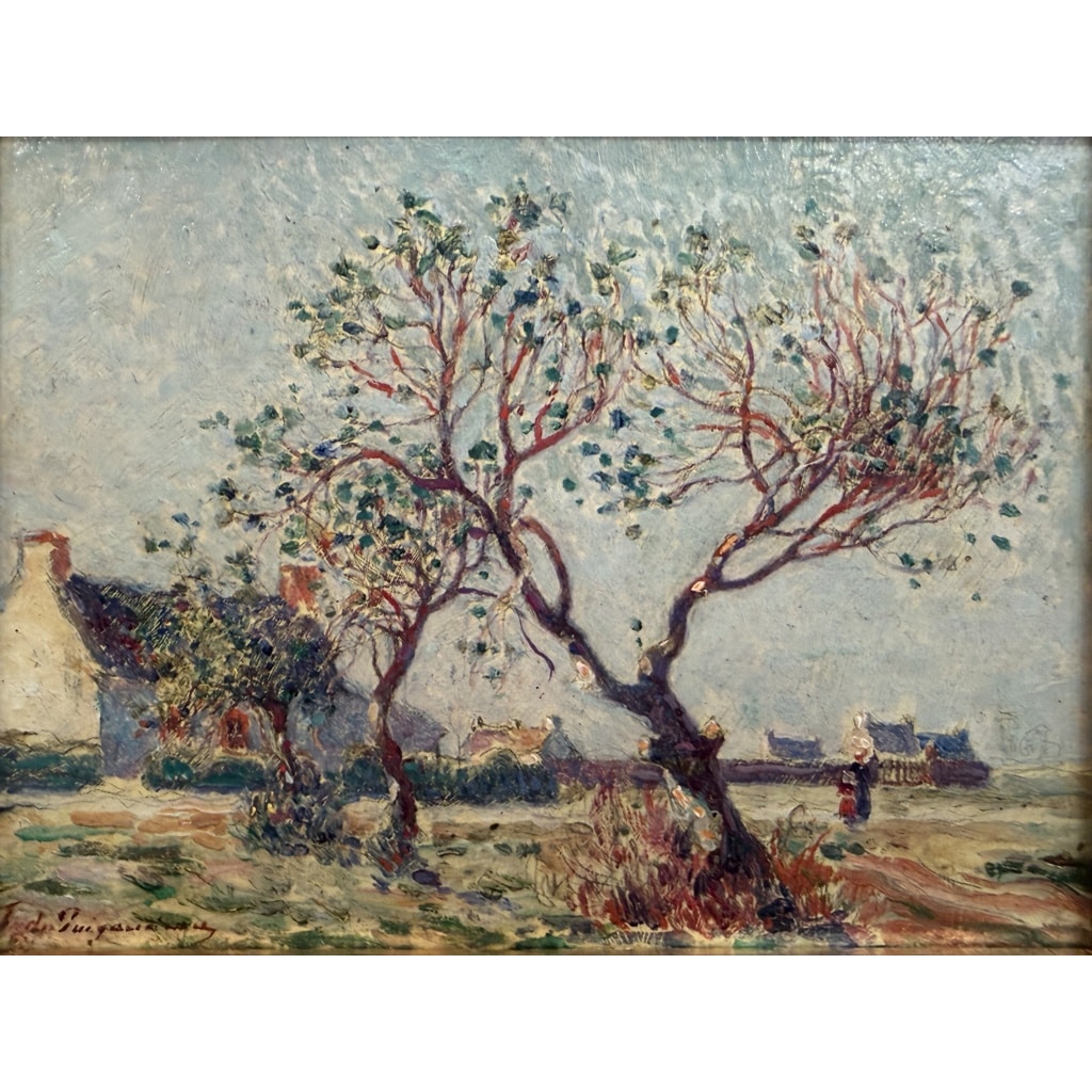 DU PUIGAUDEAU Ferdinand Peinture de bretagne Maisons en Brière Huile signée Certificat d’authenticité 6 DU PUIGAUDEAU Ferdinand Peinture de bretagne Maisons en Brière Huile signée Certificat d’authenticité 6